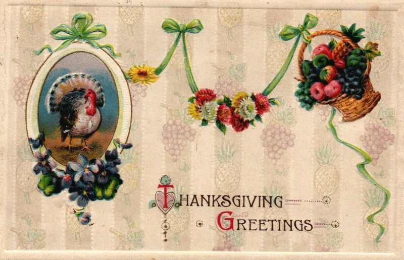 Thanksgiving Greetings Turkey Embossed Vintage Postcard 09.00