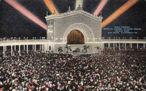 SAN DIEGO, CA California NIGHT CONCERT~BALBOA PARK~LARGEST ORGAN c1940s Postcard