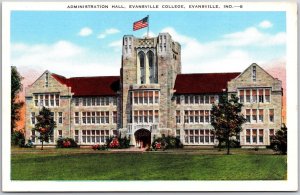 Administration Hall Evansville College Indiana Grounds & Building View Postcard