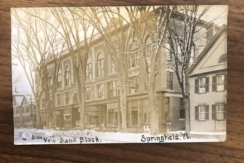 Springfield VT First National Bank Store Fronts Real Photo RPPC Postcard RARE