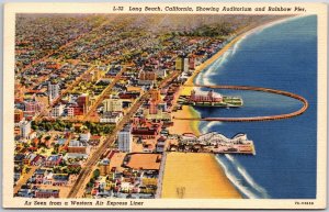 Long Beach California, Aerial View Auditorium Rainbow Pier Air Express Postcard