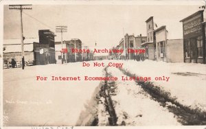 MT, Miles City, Montana, RPPC, Main Street, Business Section, Winter Snow