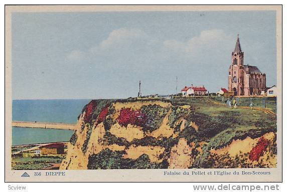 Falaise Du Pollet Et l'Eglise Du Bon-Secours, Dieppe (Seine Maritime), France...