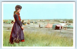 LAKOLK, DENMARK ~ Camping CAMPGROUND Gypsy Girl? ca 1950s Postcard