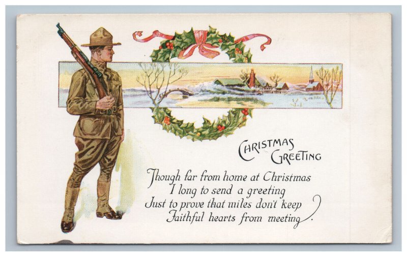 2 WWI Era Christmas Postcards 1917 Inscription Camp Funston Kansas 164th Brigade 