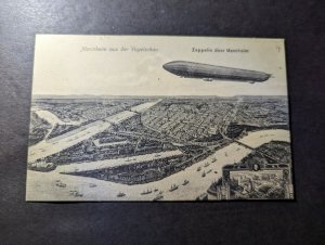 Mint Germany Zeppelin Postcard Airship over Mannheim Birds Eye View