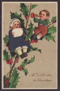 All Good Wishes For Christmas,Children,Holly Postcard