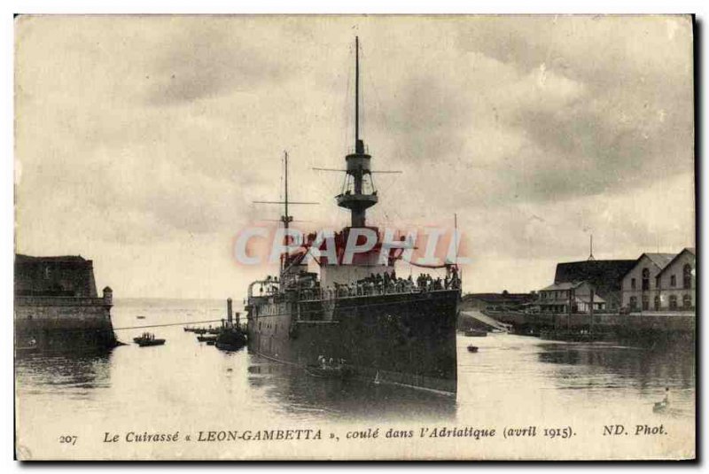 Old Postcard The Boat Leon Gambetta armor flows into the Adriatic in April 1915