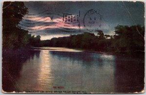 Illinois ILL, 1910 Moonlight on Rock River near Dixon, Night, Vintage Postcard