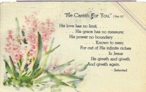 US used #552 Encouragement Card - He Careth For You.  mailed 1936.