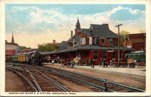 Postcard Boston and Maine Railroad Station in Greenfield, Massachusetts~136243