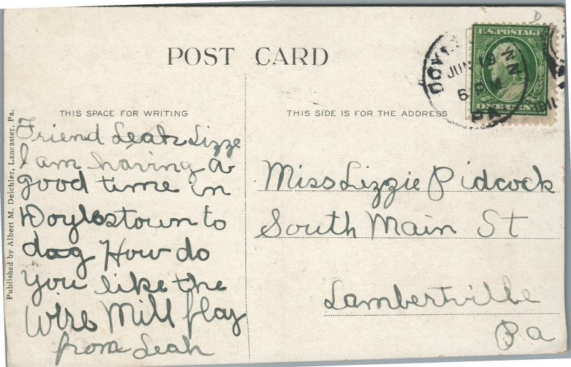 DOYLESTOWN PA BIRDS EYE VIEW ANTIQUE POSTCARD