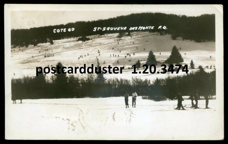 h3565-ST. SAUVEUR DES MONTS Quebec 1953 Skiing Winter Sport. Real Photo Postcard