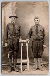 RPPC Two WW1 Era Soldiers of the 42nd Division In Europe Real Photo Postcard Q26