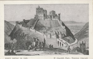 CORFE CASTLE IN 1643, Dorset - Vintage POSTCARD (Drawing)