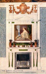 England The Queen's Dollhouse Fireplace and Overmantel In Queen's B...