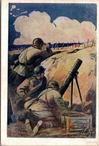 Mint Russia USSR Patriotic WW2 Picture Postcard Russian Soldiers Firing Mortar