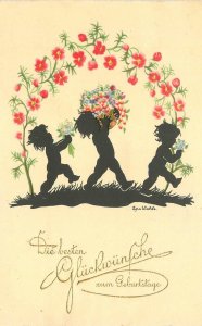 Postcard 1932 Silhouette Happy New Year Children artist impression 23-9235