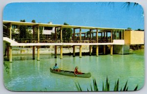 Miami Florida~University of Miami~Recreation Hall~Canoe~1950s Postcard