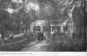 Des Moines Iowa~Men Gathered at Greenwood Park~Pavilion~1907 B&W Postcard