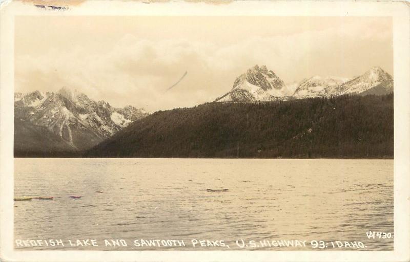 1925-1942 Real Photo Postcard; Redfish Lake & Sawtooth Peaks US Hwy 93 Idaho ID