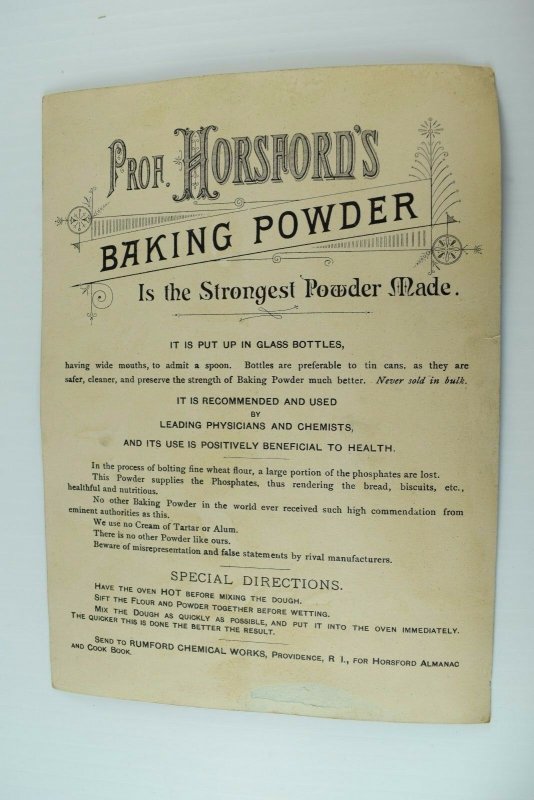 1885 Large Rumford Chemical Works Prof. Horsford's Baking Powder Cute