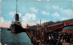 VINTAGE POSTCARD THE BOAT LANDING STAGE AT LIVERPOOL HARBOR ENGLAND c. 1910