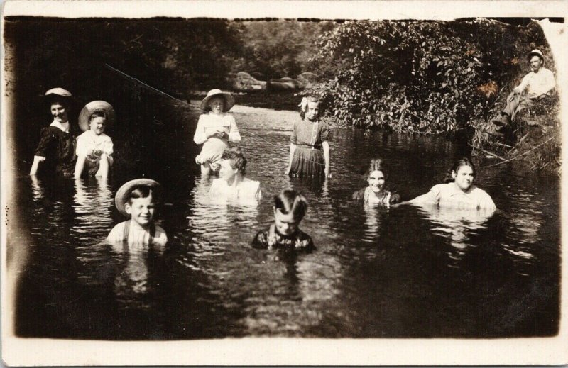 Portrait of People in Water Children Women Man Real Photo Postcard G15