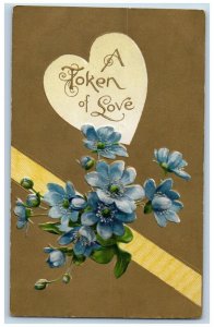 Valentine Postcard A Token Of Love Flowers Winsch Back Embossed c1910's Antique