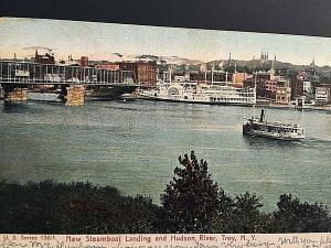 Postcard  1907 View of Steamboat landing and Hudson River, Troy, NY   U3