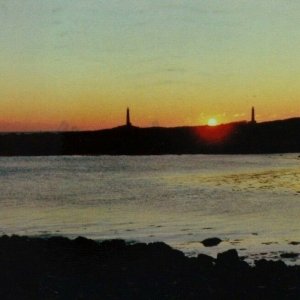 Twin Lights Loblolly Cove Rockport MA postcard Sunset Lighthouses