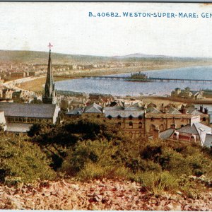 c1920s Weston-Super-Mare Somerset General View Postcard Grand Pier Resort Church