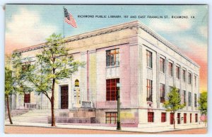 1940's RICHMOND VIRGINIA VA PUBLIC LIBRARY 1st & EAST FRANKLIN STREET POSTCARD