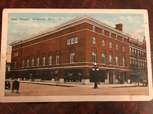 1920's Elks Temple Club Muskegon Michigan Litho Postcard