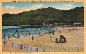 Vintage Postcard 1930's Beach View At Hungry Mother State Park  Southwestern VA