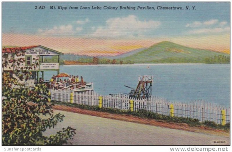 New York Chestertown Mt Kipp From Loon Lake Colony Bathing Pavilion Curteich