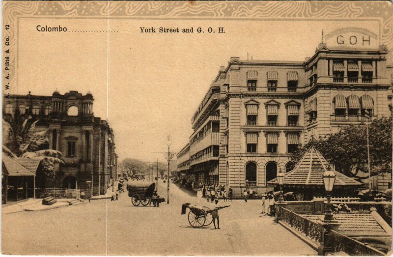 PC CPA SRI LANKA, CEYLON, COLOMBO, YORK STREET AND G.O.H., Postcard (b12884)