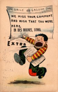 Iowa Des Moines Boy Selling Newspapers We Miss Your Company 1914