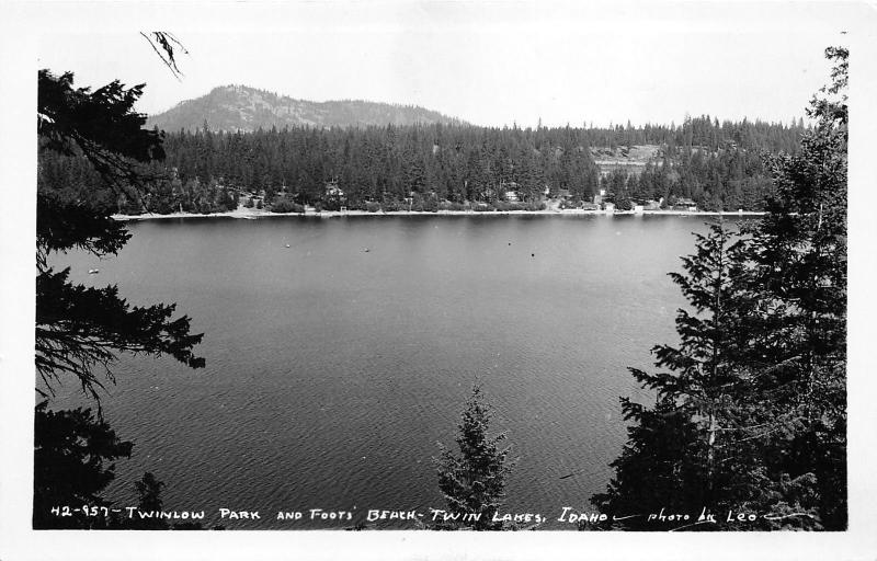 Coeur d'Alene-Rathdrum Idaho~Twin Lakes-Twinlow Park~Beach~1940s RPPC