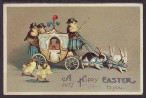 Very Happy Easter,Chicks,Rabbits Pulling Carriage Postcard 
