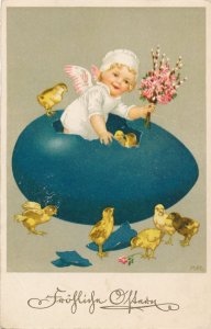 Easter Greetings - Cupid in Egg - Hatched Chicks - a/s MFL - DB