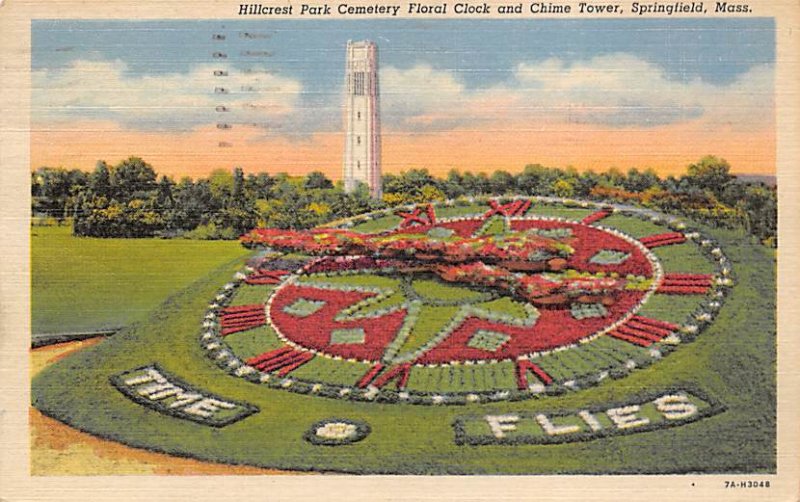 Hillcrest Park Cemetery Floral Clock and Chime Tower Springfield, MA, USA 195...