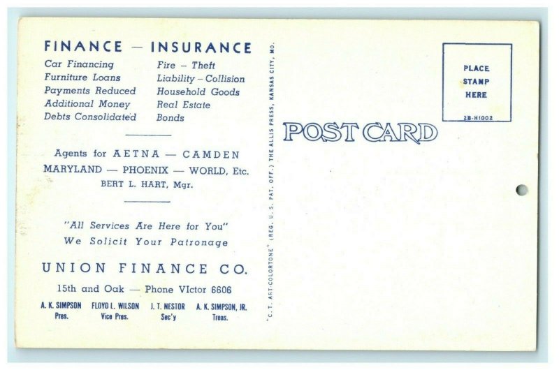 Union Finance Company Advertising Calendar 1951 Vintage Store Car Loans Postcard 
