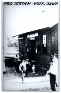 c1960's CBQ Station Wick Iowa IA Vintage Train Depot Station RPPC Photo Postcard