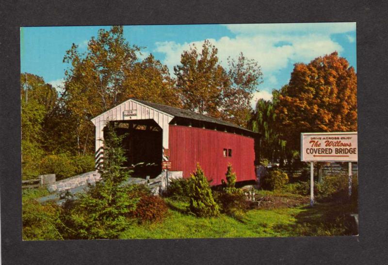 PA Amish Country Willows Covered Bridge Lancaster Pennsylvania Postcard
