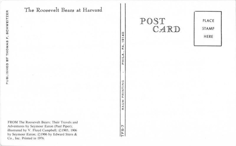 THE ROOSEVELT BEARS ARRIVE AT HARVARD POSTCARD