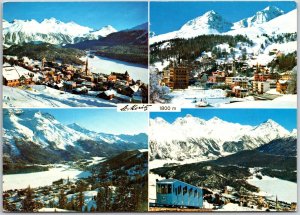 St. Moritz Switzerland Mountain Alps on Winter Bus Buildings Postcard