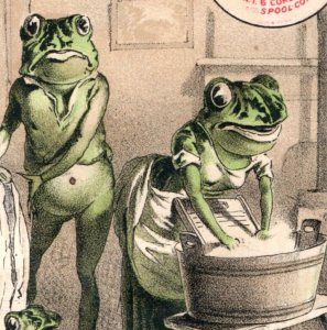 1880s Daniel Miller & Co. Diamond Shirt Cute Anthropomorphic Frog Family #1 F152