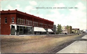 Postcard Minnesota Block and Broadway in Gary, Indiana~4316
