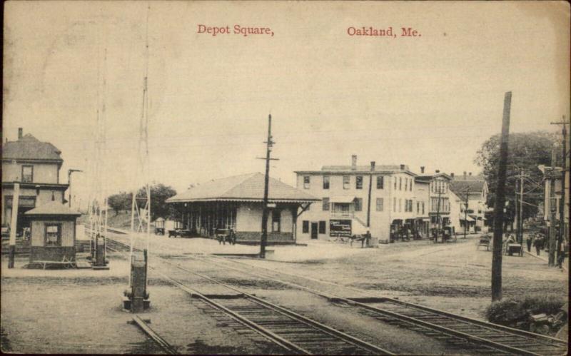 Oakland ME RR Train Depot Square Station c1910 Postcard